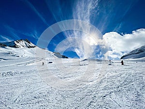 Beautiful shot of a snowy skiing field in Hintertux Glacier, Austria