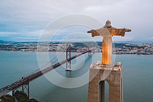 Beautiful shot of the statue called Sanctuary of Christ the King in Almada, Portugal