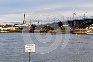 Beautiful shot of a Theodor Heuss arch bridge over Rhine river in Mainz, Germany