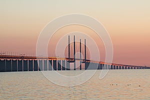 Beautiful shot of the Utsiktspunkt Ã–resundsbron bridge over the water under a beautiful sky