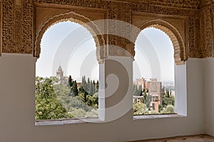 Beautiful shot of the view from windows in the Alhambra Palace Granada Spain