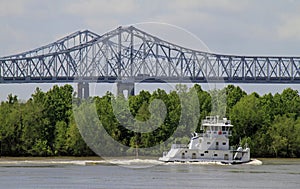 Beautiful shot of a white boat on the Mississippi River in New USA