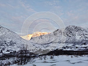 Beautiful shot of the winter in the Arctic region, Hillesoy, Kvaloya Island, Tromso, Norway