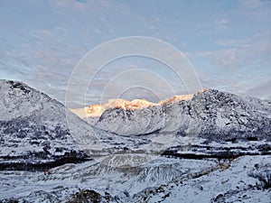 Beautiful shot of the winter in the Arctic region, Hillesoy, Kvaloya Island, Tromso, Norway