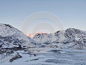 Beautiful shot of the winter in the Arctic region, Hillesoy, Kvaloya Island, Tromso, Norway