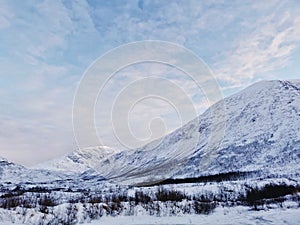 Beautiful shot of the winter in the Arctic region, Kvaloya Island, Tromso, Norway