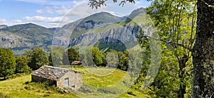 Beautiful shot of a woodenhouse on the mountainside