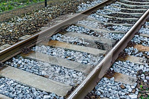 Beautiful side macro close up of a train railway track amazing transport or travel background