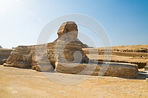 A Beautiful Side View of the Sphinx on a Hot Spring Day in Gizeh