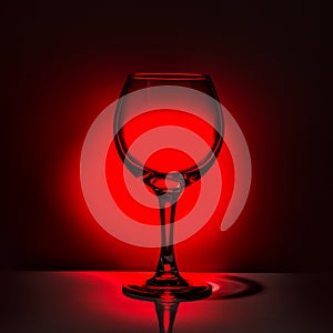 beautiful silhouette empty wine glass on red and black background, close up