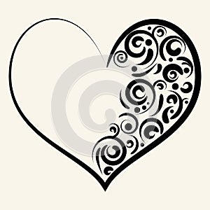 Beautiful silhouette of heart with swirls.