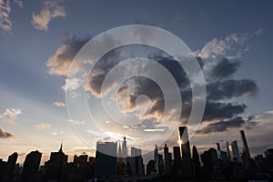 Beautiful Silhouettes of Skyscrapers in the Midtown Manhattan Skyline during a Sunset in New York City