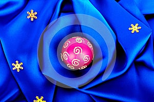 Beautiful silk wavy fabric blue with pink sphere