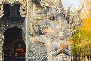 Beautiful silver craved church at Wat Srisupan temple in Chiang Mai. Thailand. Wat Srisuphan also known as the Silver Temple