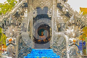 Beautiful silver craved church at Wat Srisupan temple in Chiang Mai. Thailand. Wat Srisuphan also known as the Silver Temple