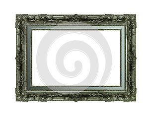 Beautiful silver embossed frame in antique style for designer, empty mockup for your text or image, isolated object