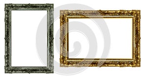 Beautiful silver, gold embossed frame in antique style for designer, empty mockup for your text or image, isolated object