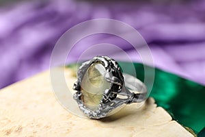 Beautiful silver ring with prehnite gemstone