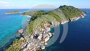 Beautiful Similan Island Cape Stones Aerial View. HD Slowmotion. Andaman Sea, Thailand.