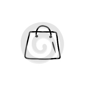 Beautiful simple bag in black isolated on white background. Hand drawn vector sketch illustration in doodle engraved