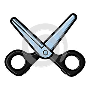 Beautiful simple flat icon of iron sharp metal scissors for manicure or office stationery for cutting paper isolated on white