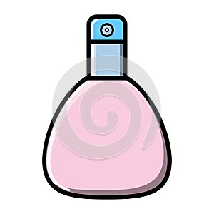 Beautiful simple flat icon of a small pink glass bottle of Adecolon perfume with a tasty pleasant smell isolated on a