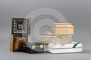 Beautiful simple hand-made boxes on a gray background