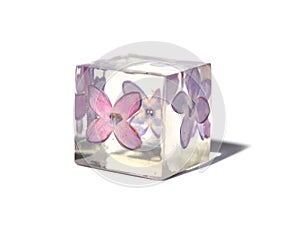 Beautiful simple violet and white background suitable for text input. Handmade epoxy resin cube.