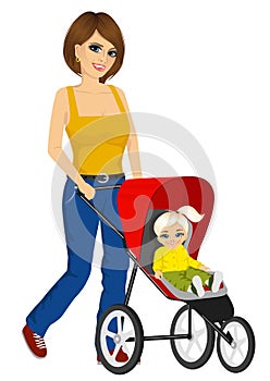 Beautiful single mather pushing stroller