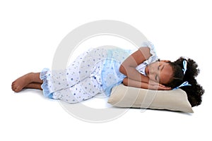 Beautiful Six Year Old Girl Laying Down In Pajamas Over White