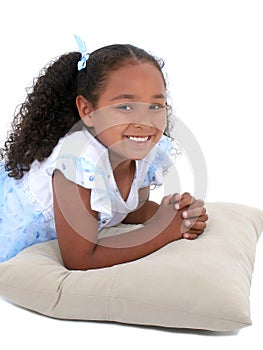 Beautiful Six Year Old Girl In Pajamas Over White