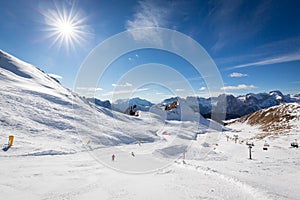 Beautiful ski slopes in Dolomites, Italy