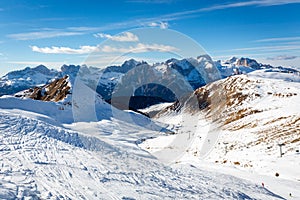 Beautiful ski slopes in Dolomites, Italy