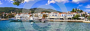 Beautiful Skiathos island - view of Chora town and port. Sporades, Greece