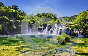 Beautiful Skradinski Buk Waterfall In Krka National Park, Dalmatia, Croatia, Europe. The magical waterfalls of Krka National Park