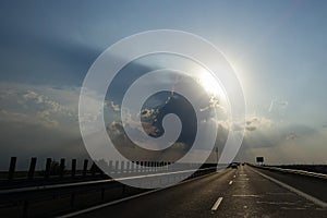 Beautiful sky on A2 highway in Romania