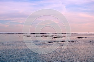 Beautiful sky in the bay in the city of Faro in Portugal. Colors of nature at sunset by the water