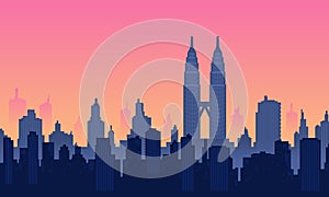 Beautiful sky in the City of Twin Tower Malaysia vector background with colour of purple