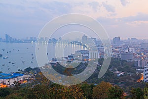 Beautiful sky and cityscape view of Pattaya in morning time, Thailand