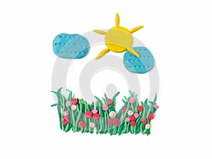 Beautiful sky plasticine clay, sun cloud flower grasses dough