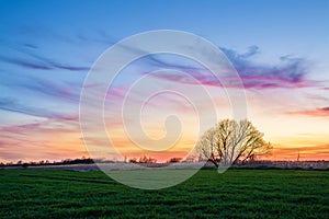 Beautiful sky after sunset over the field, Poland