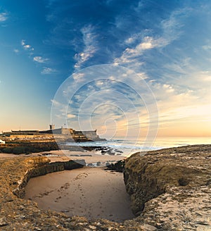 Beautiful sky view, Saint Julian Fortress praia de Carcavelos, Portugal