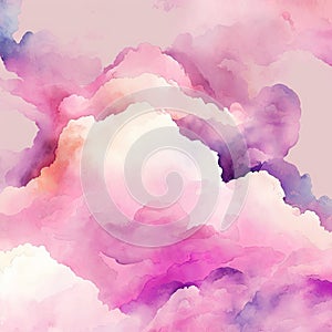 Beautiful sky with watercolor-style clouds in shades of white and pink