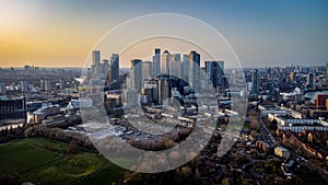 Beautiful skyline of the Canary Wharf financial district in London, United Kingdom