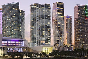 Beautiful skyline of city Miami FL USA, night view.