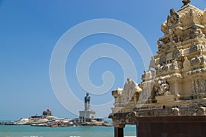 Beautiful skyline with dramatic clouds at Kanyakumari, India,Kanyakumari Vivekananda Rock Memorial