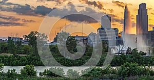 Dramatic Sunset with beautiful skyline over downtown Omaha Nebraska