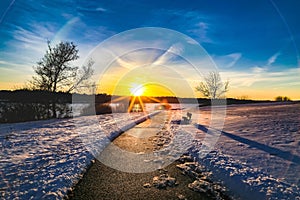 Sunset with beautiful skyline over lake Zorinsky Omaha Nebraska