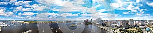 Beautiful skyline of West Palm Beach, Florida. Aerial view at sunset