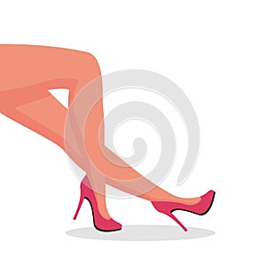 Beautiful slender female legs in high-heeled shoes. Women's slender feet. Vector.